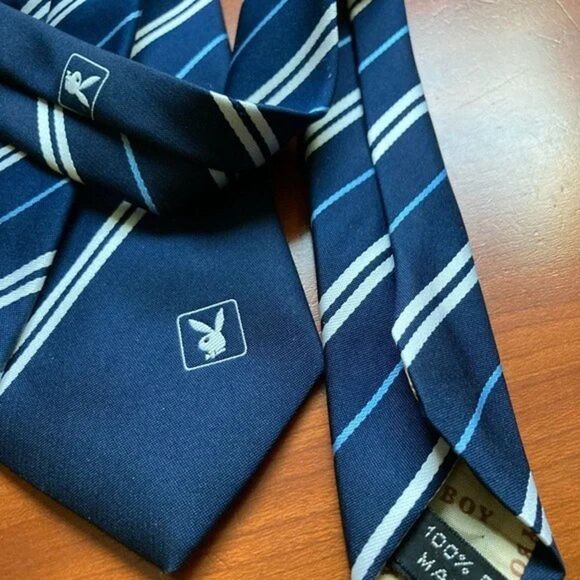 PLAYBOY Tie Italy Blue Light Blue White Stripes Mens Necktie 54 x 3 inches - Picture 11 of 15
